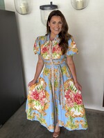 Bloom and Company Light Blue Multicolor Printed Woven Midi Dress
