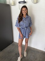 Rosa Clothing Blue Striped Buttoned Romper