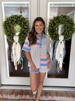 Bloom and Company Pink & Blue Stripe Shorts Set
