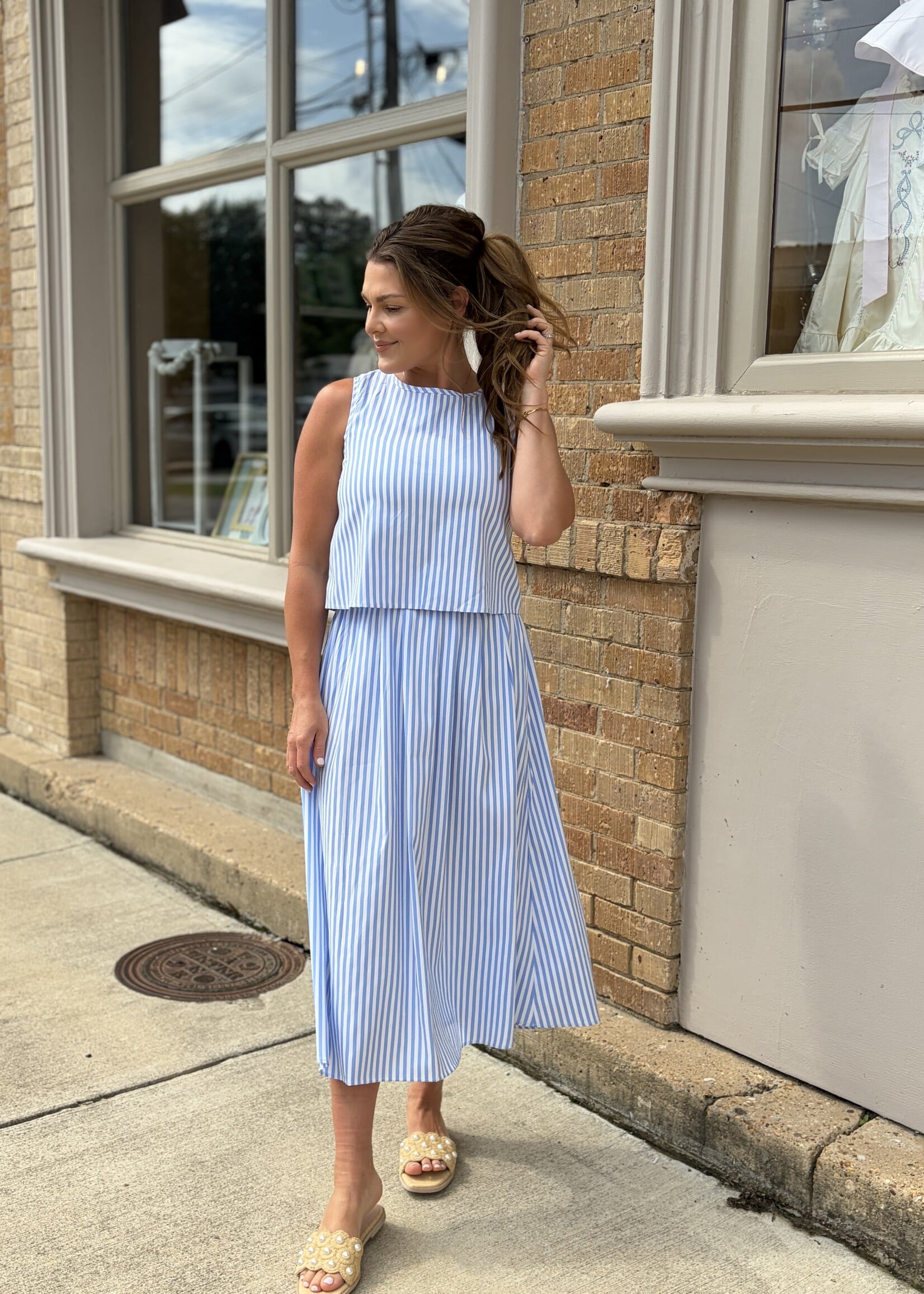 Rosa Clothing Blue Striped Top & Skirt Set