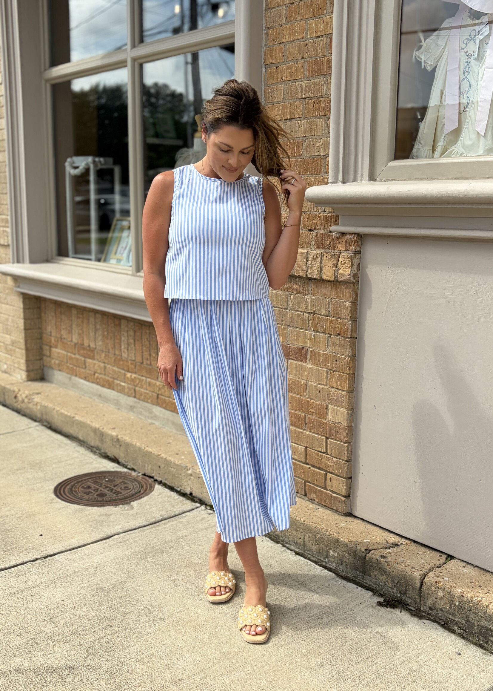 Rosa Clothing Blue Striped Top & Skirt Set