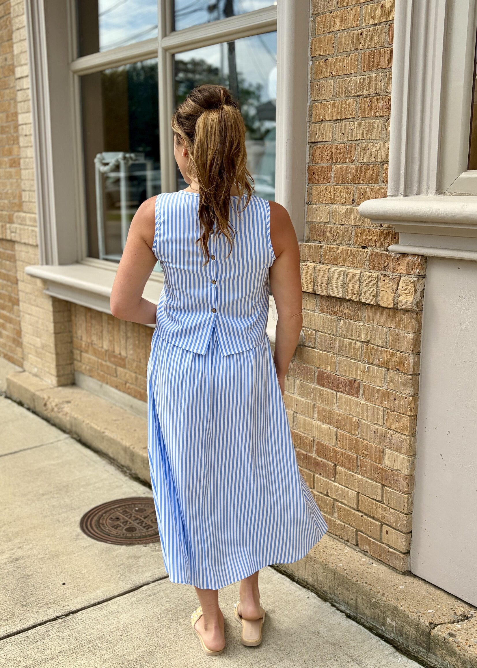 Rosa Clothing Blue Striped Top & Skirt Set