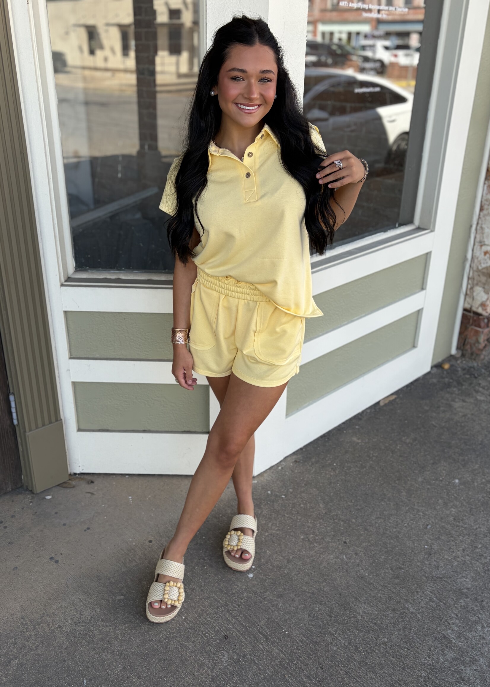 Bloom and Company Yellow Polo Shorts Set