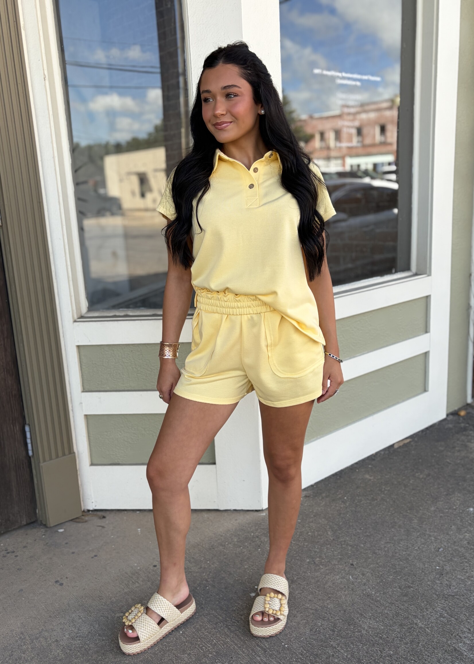 Bloom and Company Yellow Polo Shorts Set