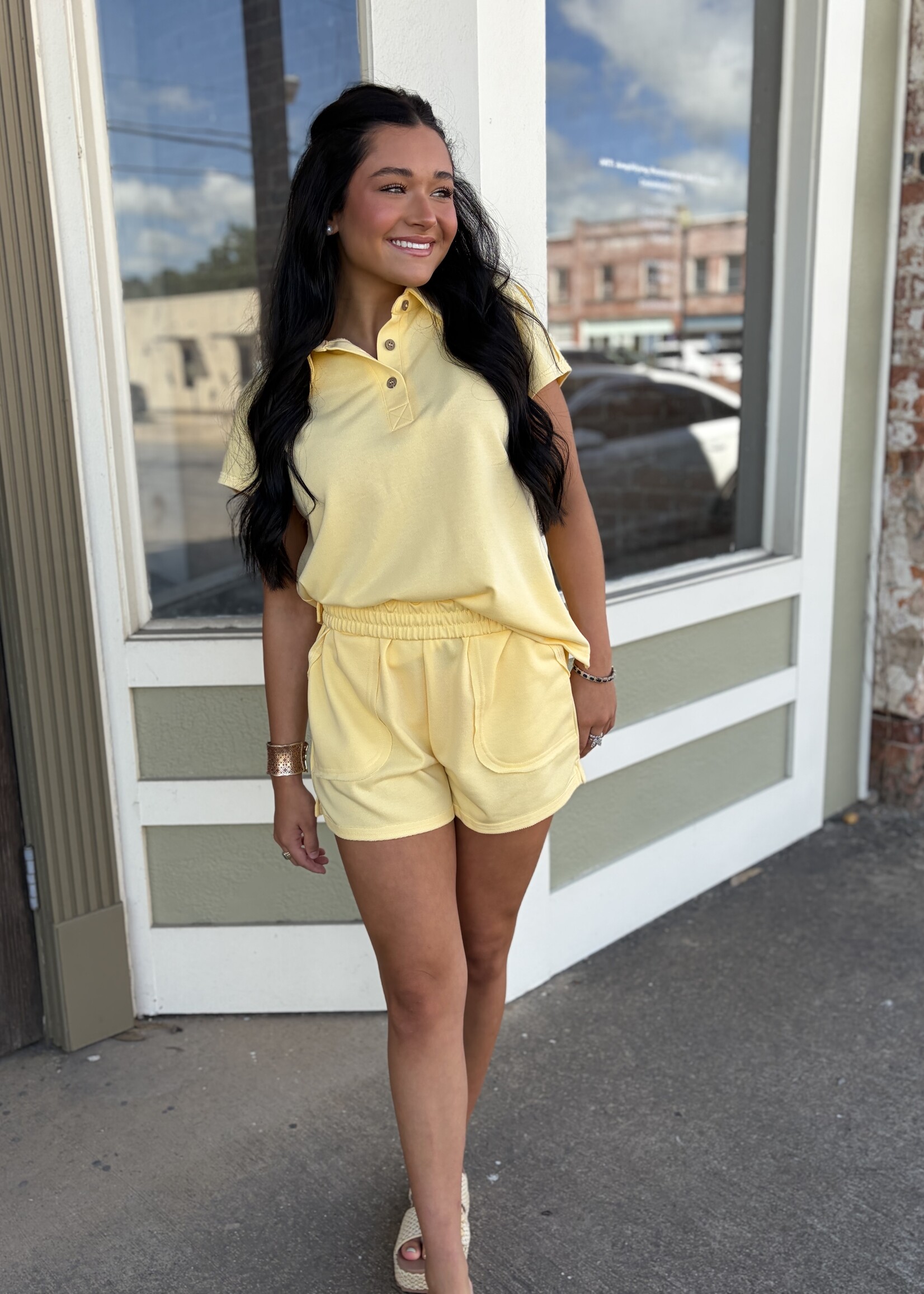 Bloom and Company Yellow Polo Shorts Set