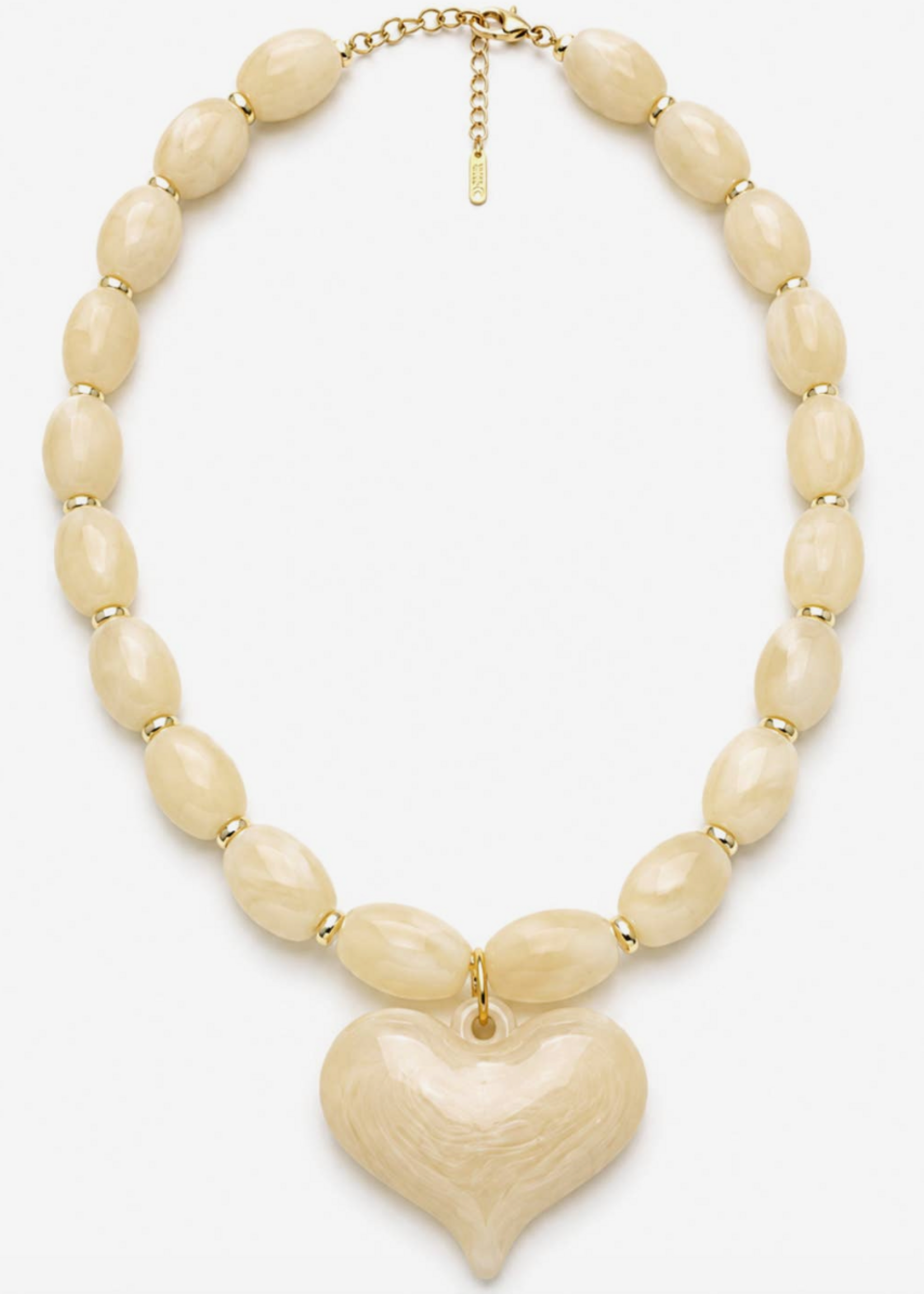 Bloom and Company Beige Resin Heart Chunky Statement Necklace
