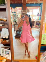 TCEC Pink V-Neck Belted Mini Dress