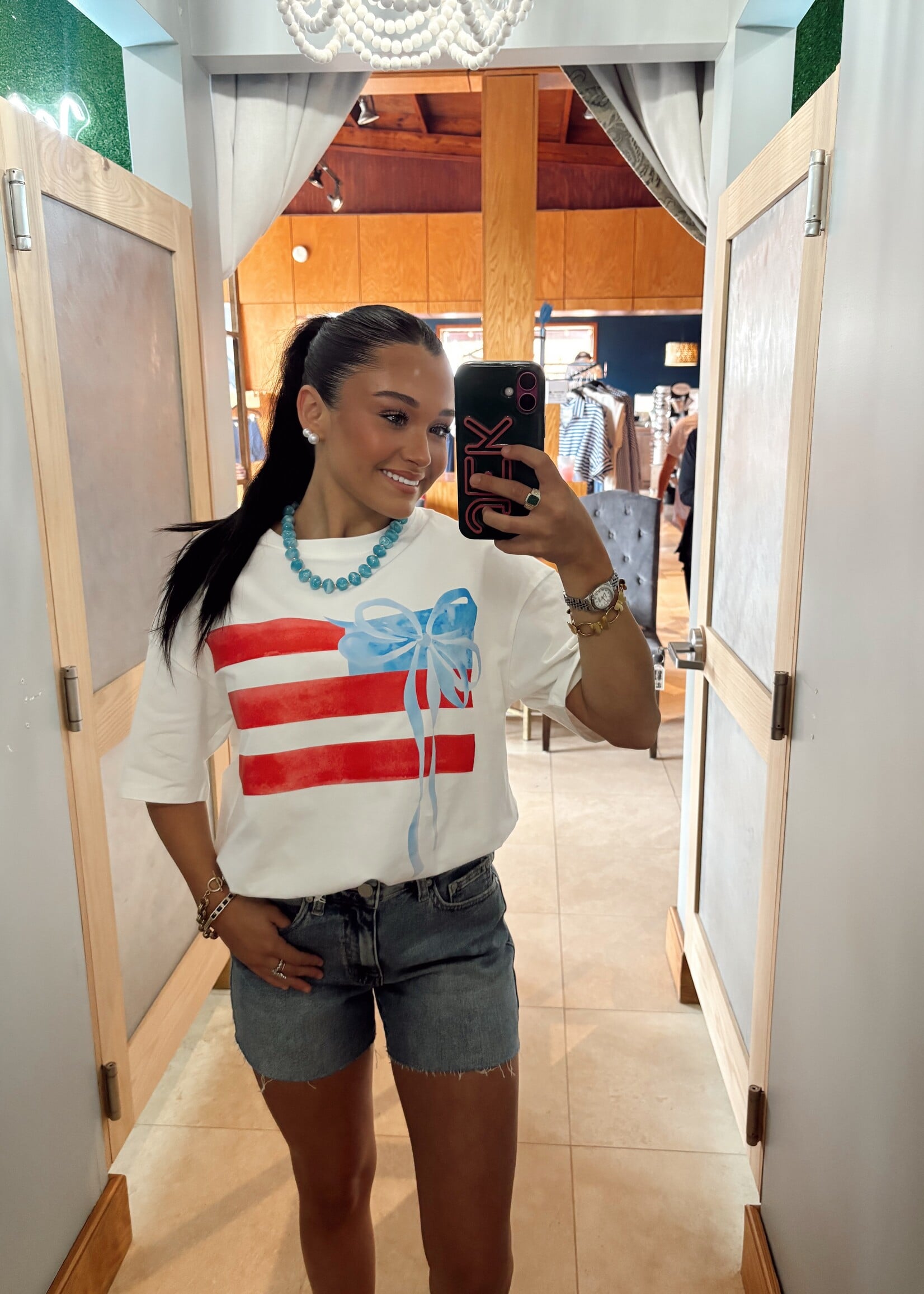 Bloom and Company White American Flag w/ Bow T-Shirt