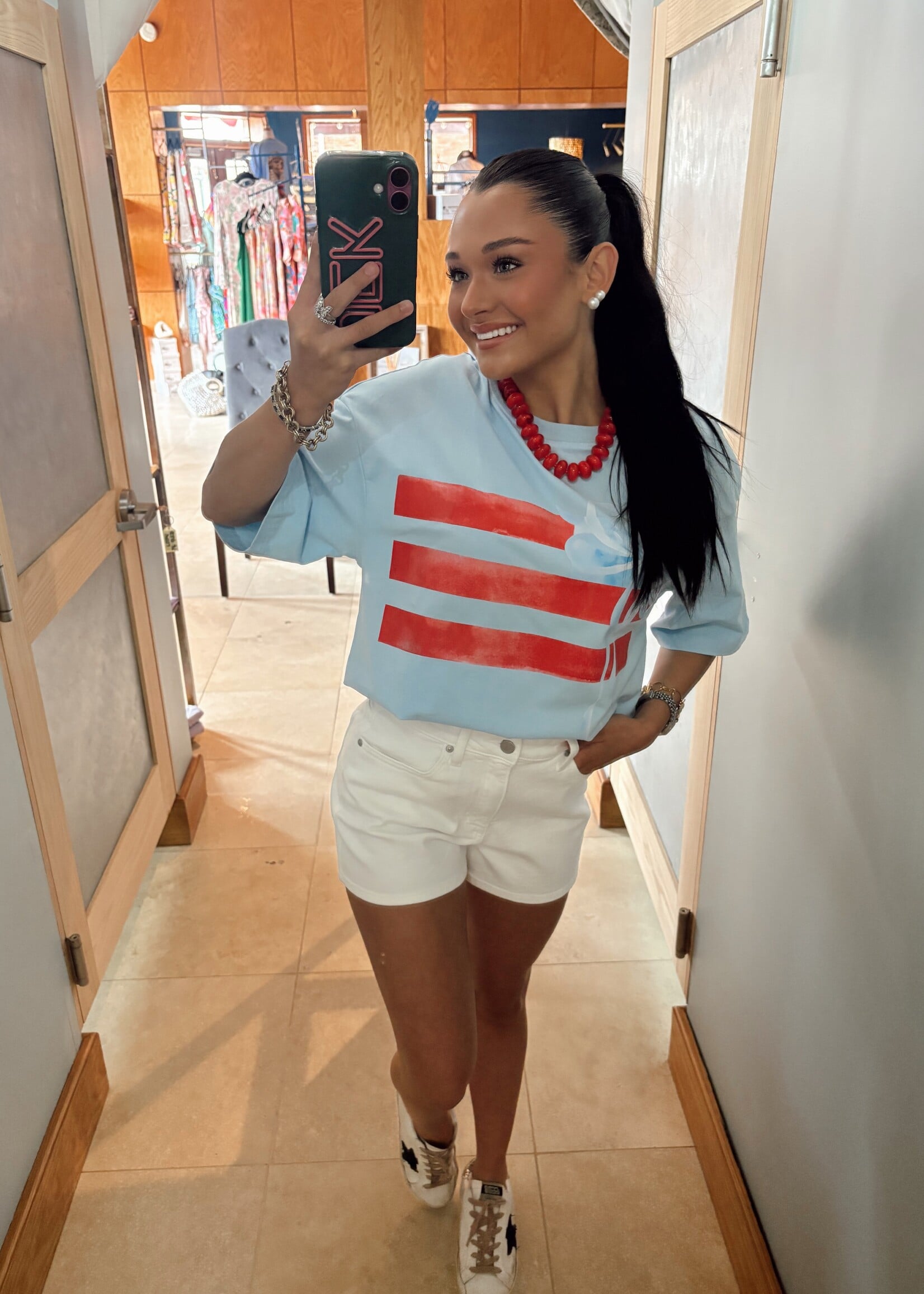 Bloom and Company Light Blue American Flag w/ Bow T-Shirt