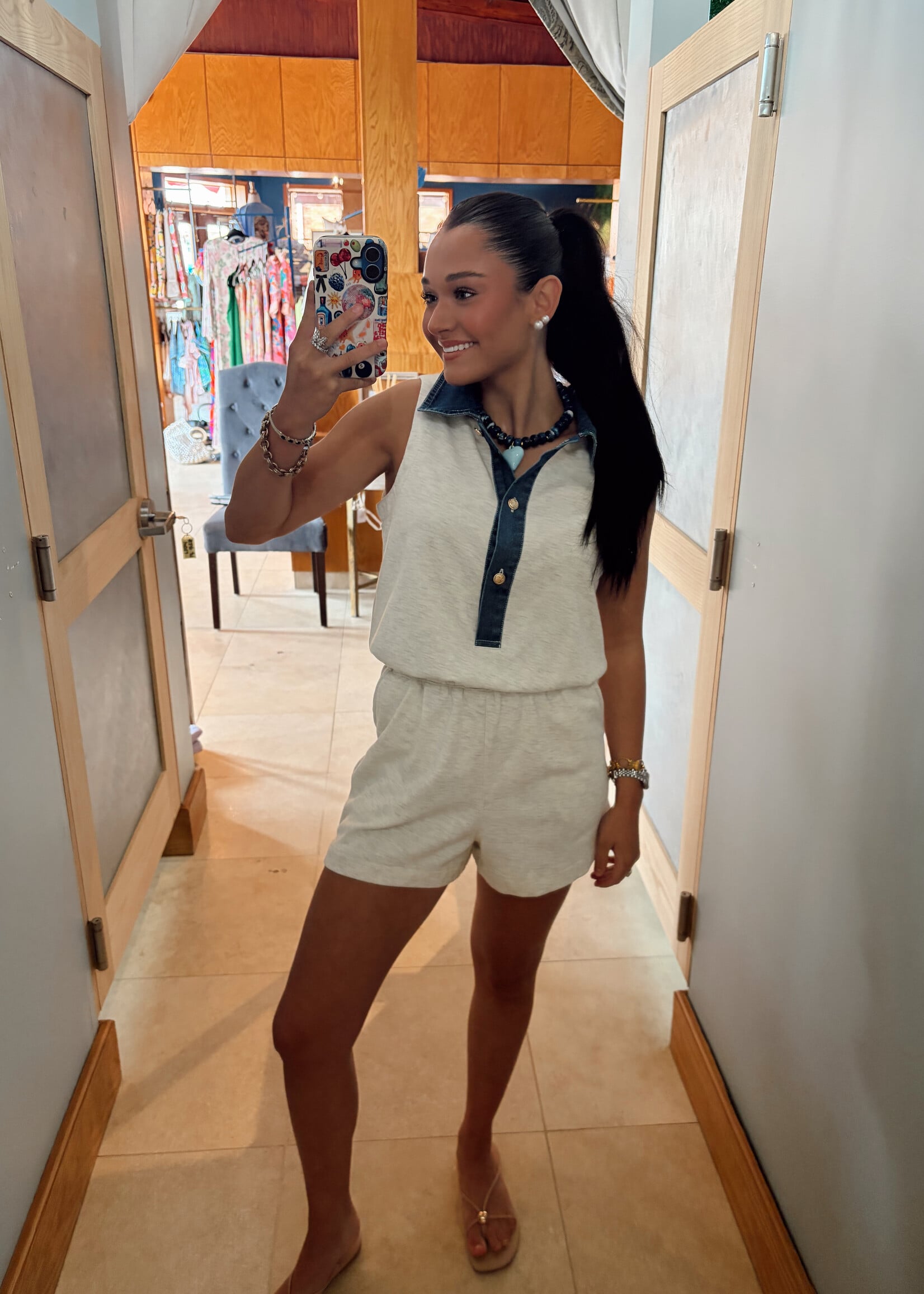 Bloom and Company Grey & Denim Collared Romper