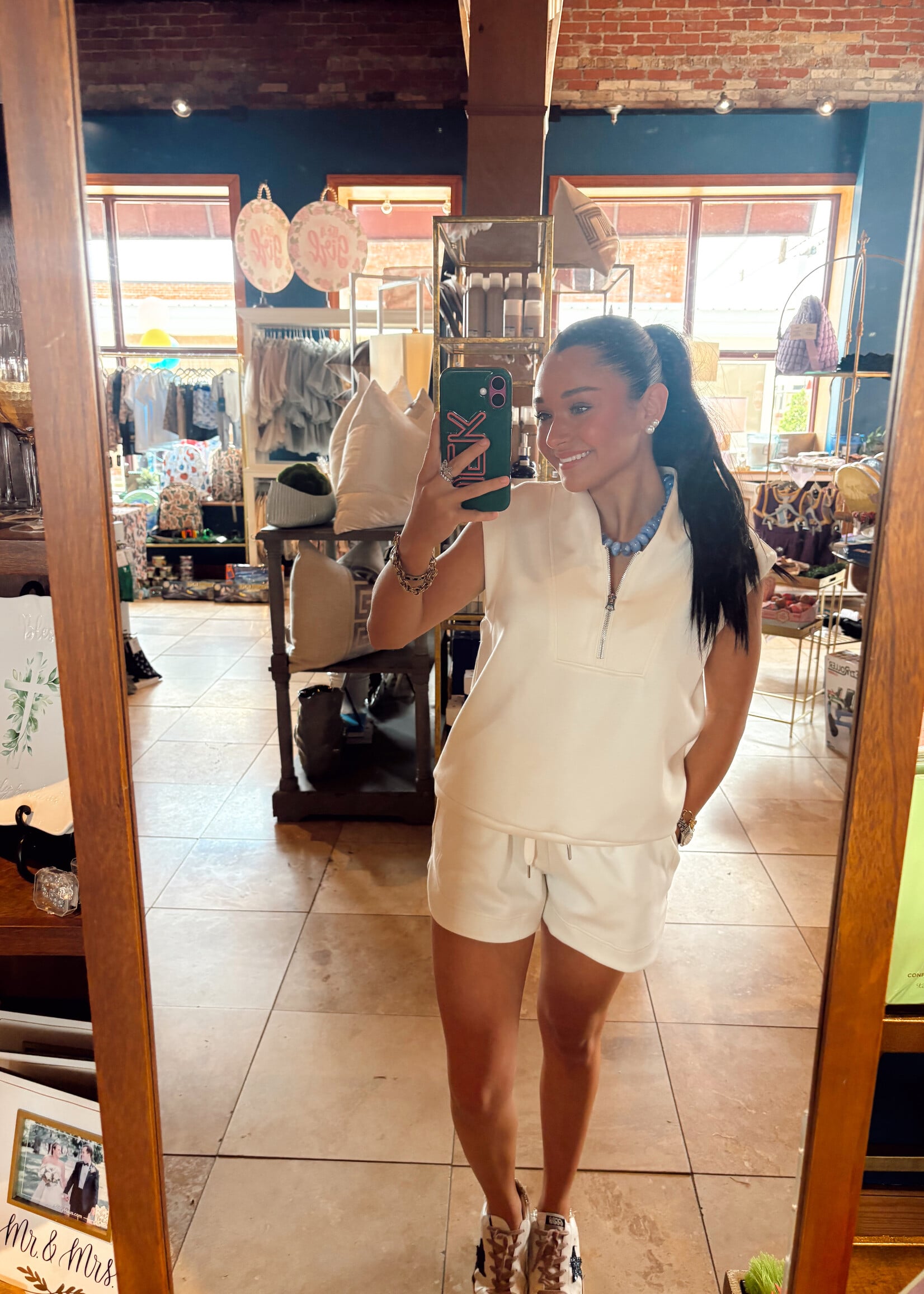 Bloom and Company Cream Zip Up Top & Shorts Set
