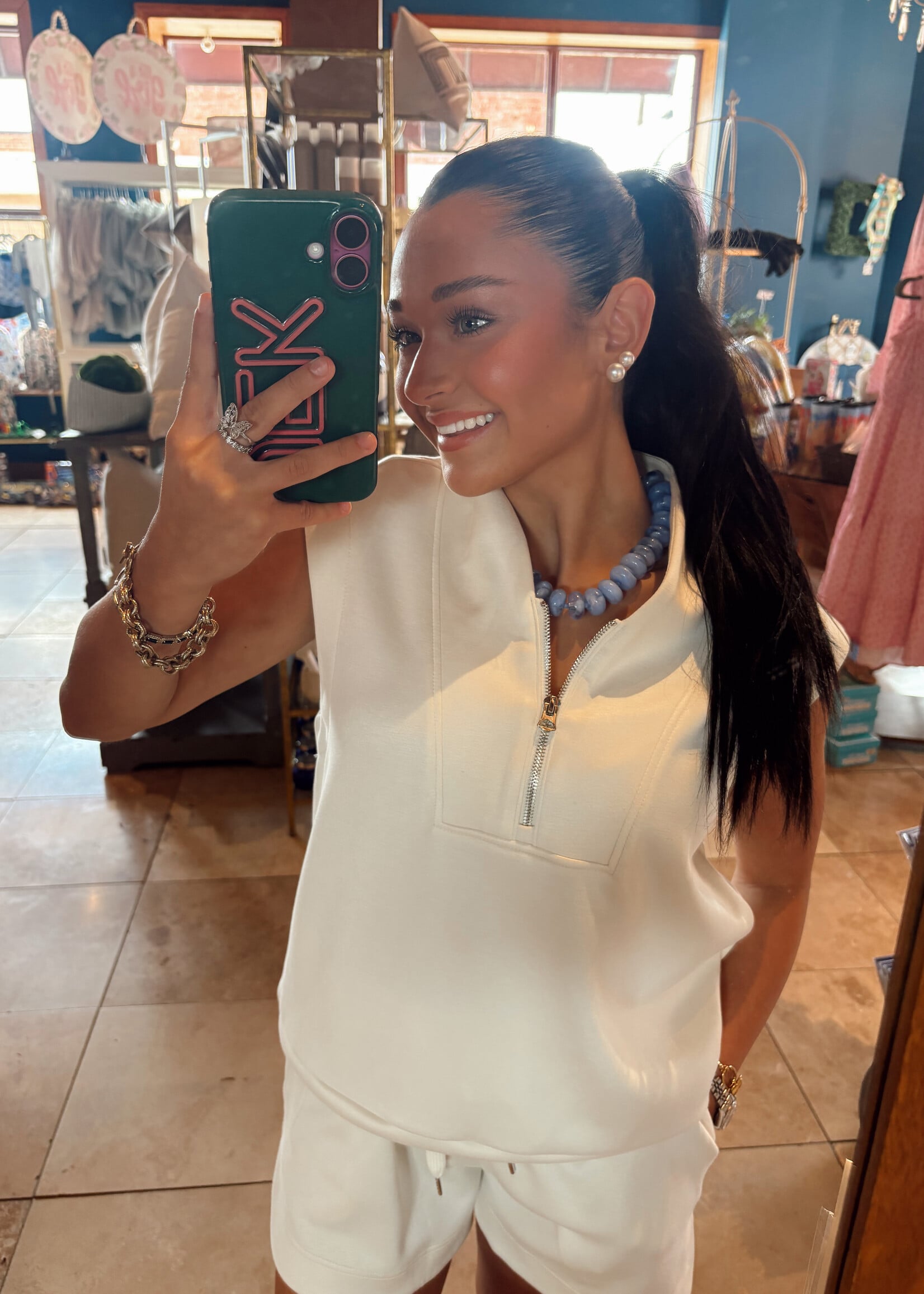 Bloom and Company Cream Zip Up Top & Shorts Set