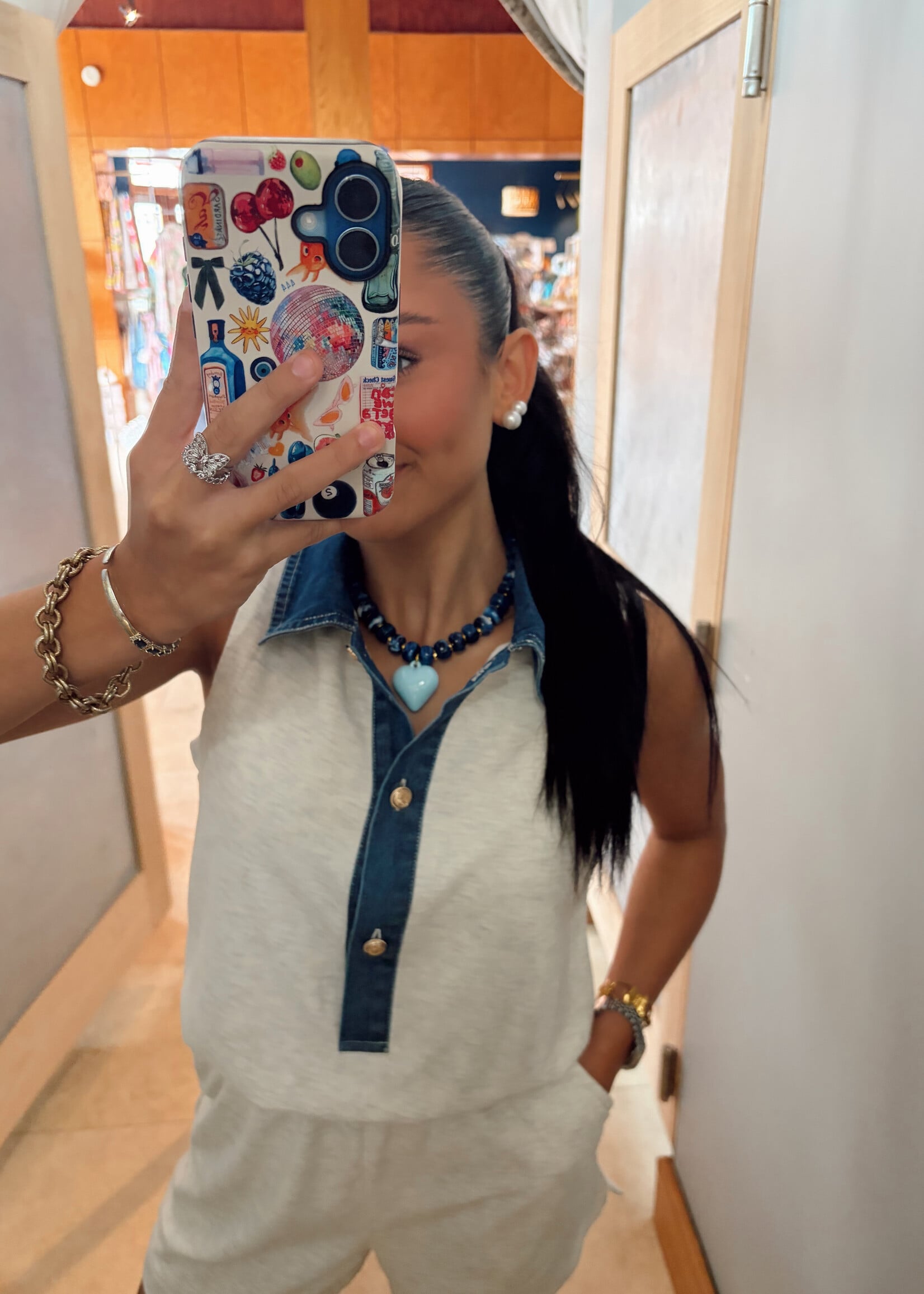 Bloom and Company Grey & Denim Collared Romper
