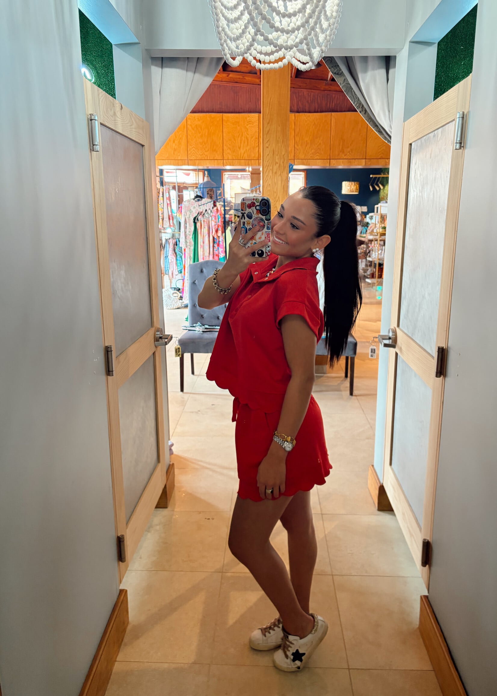 Bloom and Company Red Scalloped Top & Skirt Set