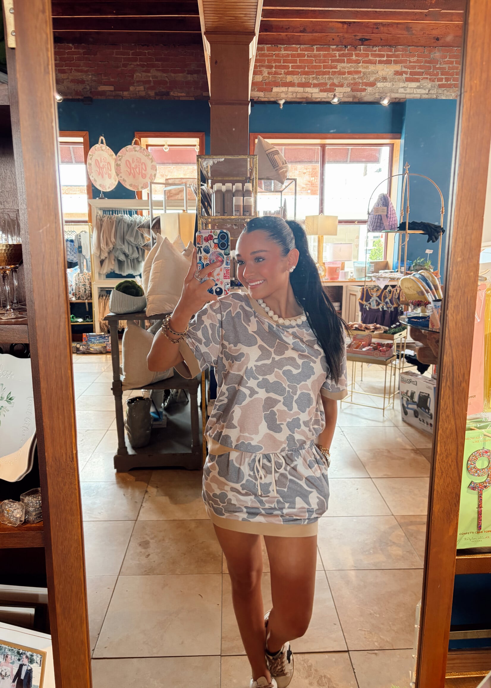 Aapparella Camo Colorblock Trim Top & Skirt Set