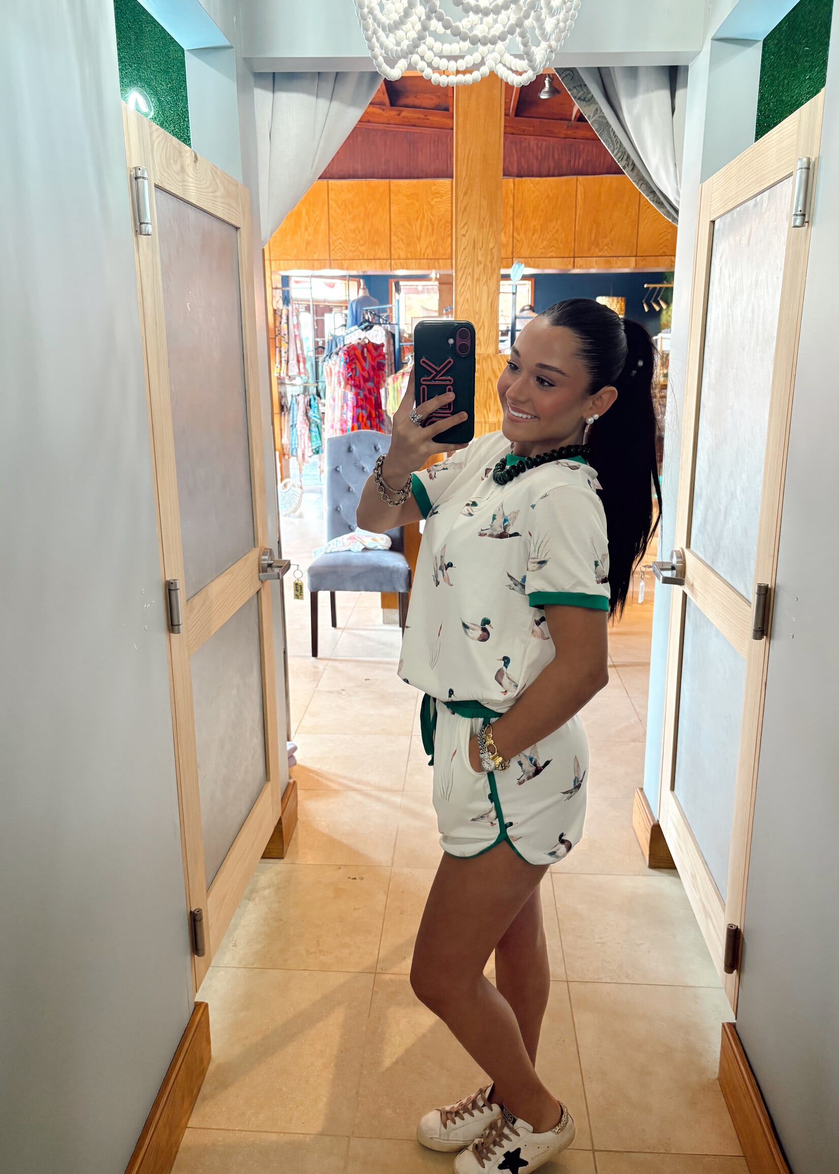 Bloom and Company Green & White Mallard Print Shorts Set