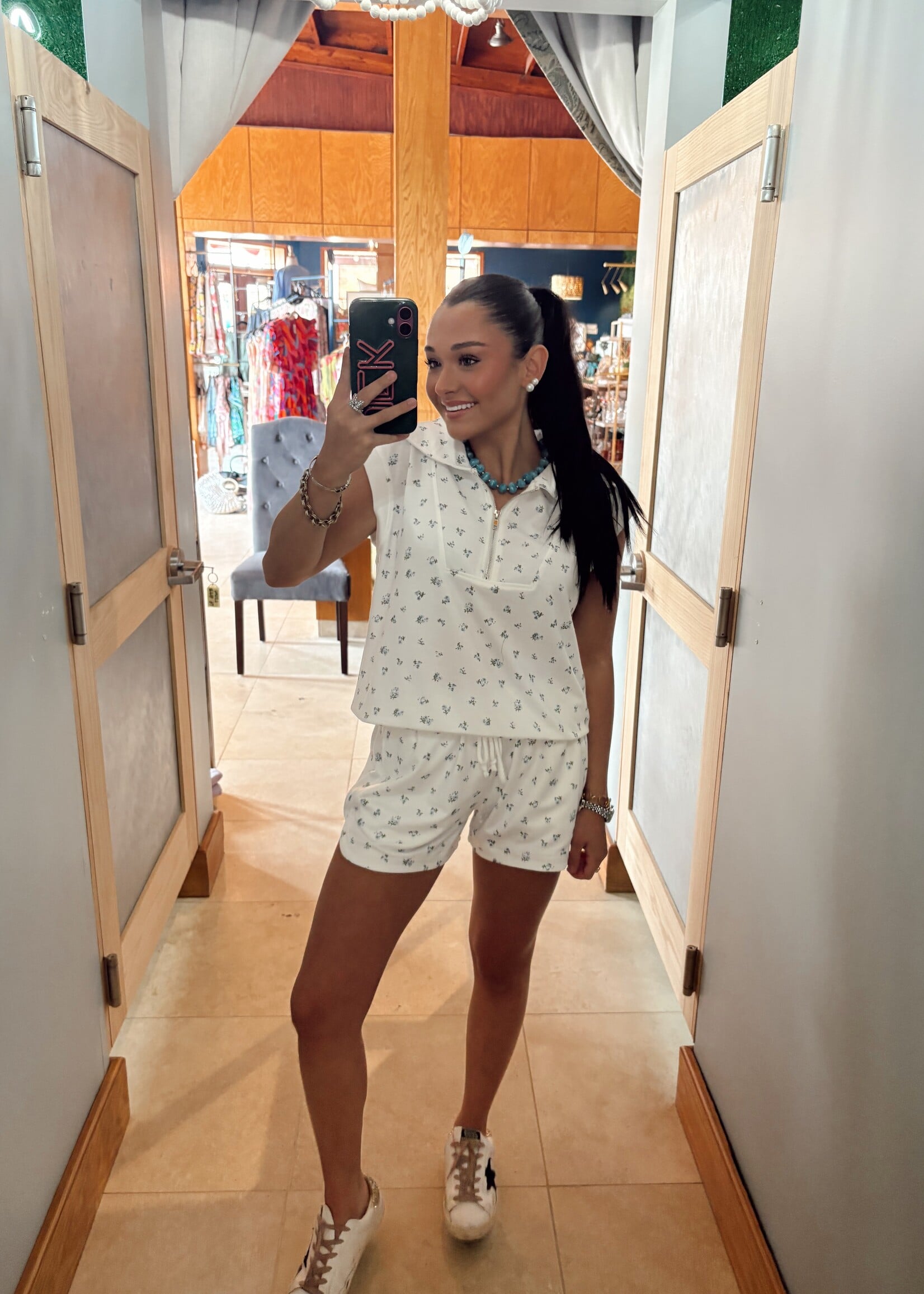 Bloom and Company Floral Print Half Zip Matching Shorts Set