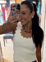 glam White Scalloped Tank Top