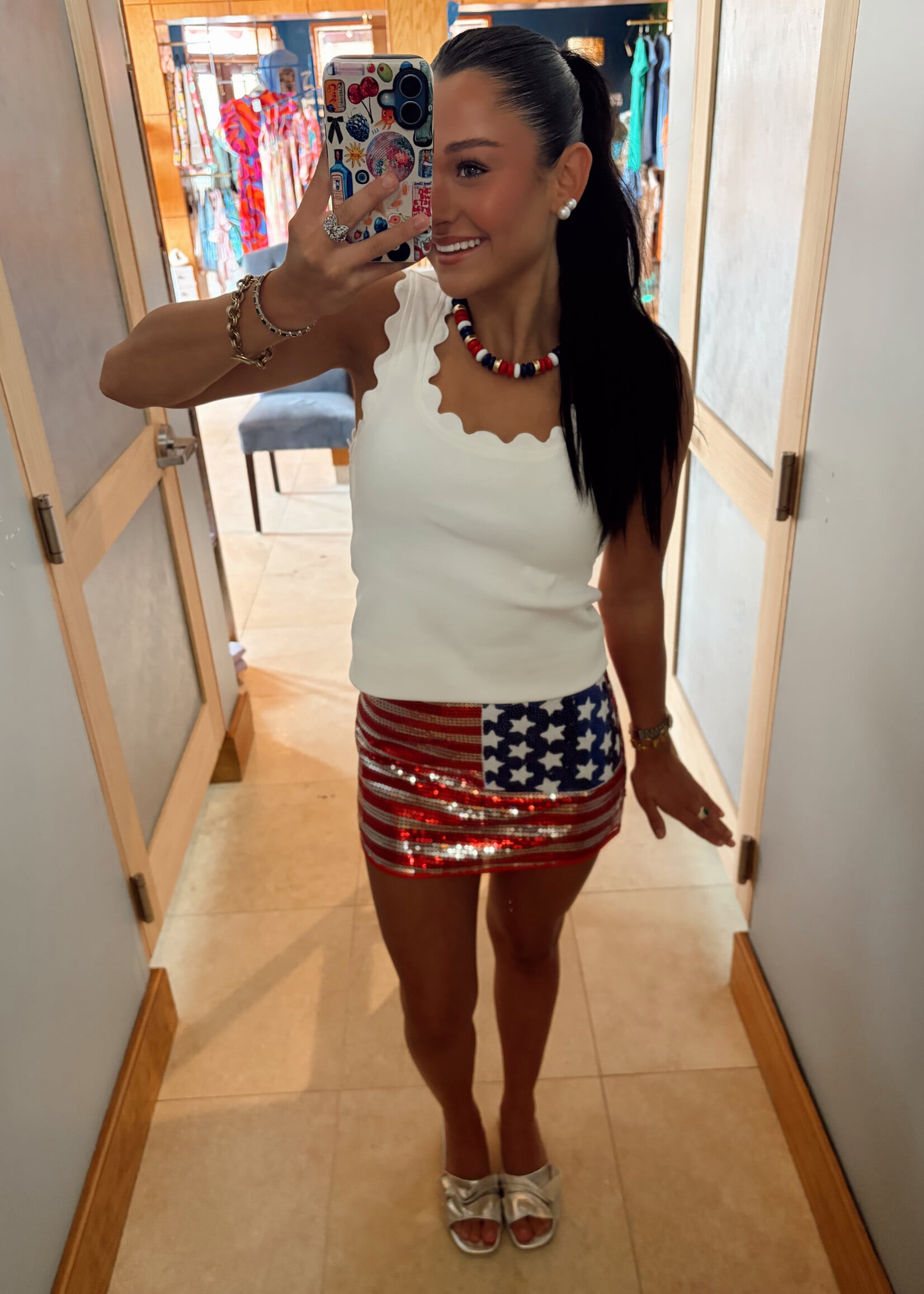 Bloom and Company Low Rise Sequin USA Flag Skirt