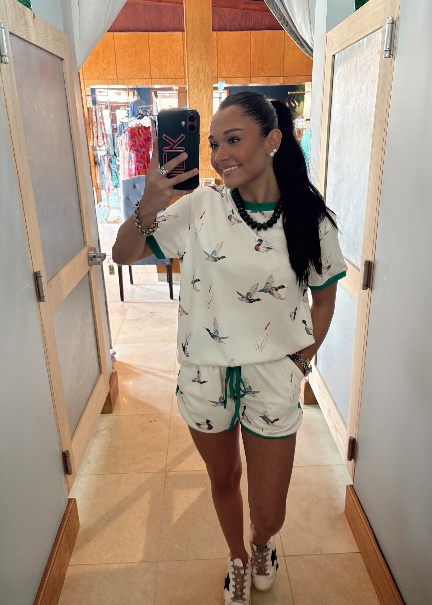 Bloom and Company Green & White Mallard Print Shorts Set