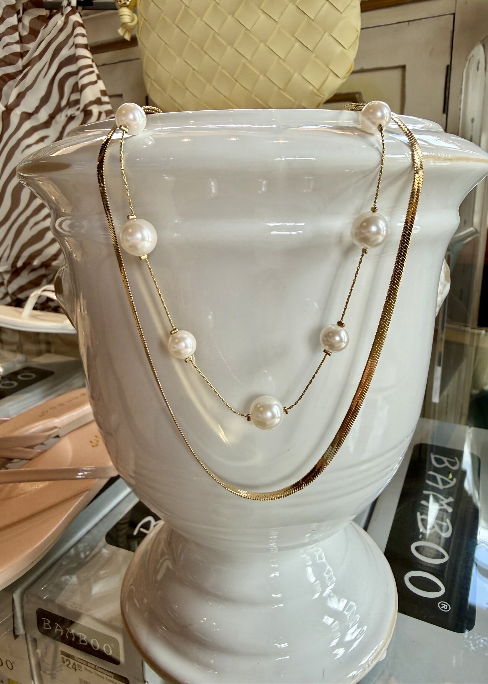 Chansutt Pearls 18k Gold Plated Pearl Double Chain Necklace
