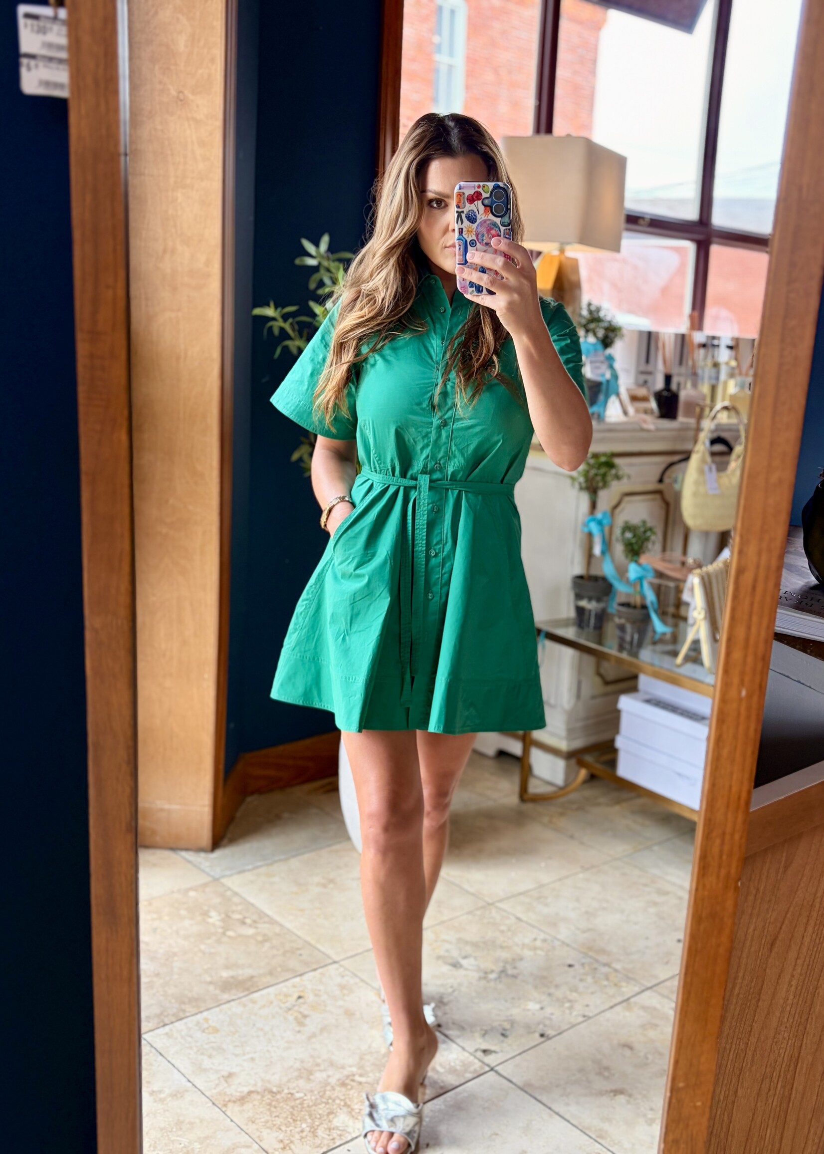 Pinch Green Button Down Waistline Dress