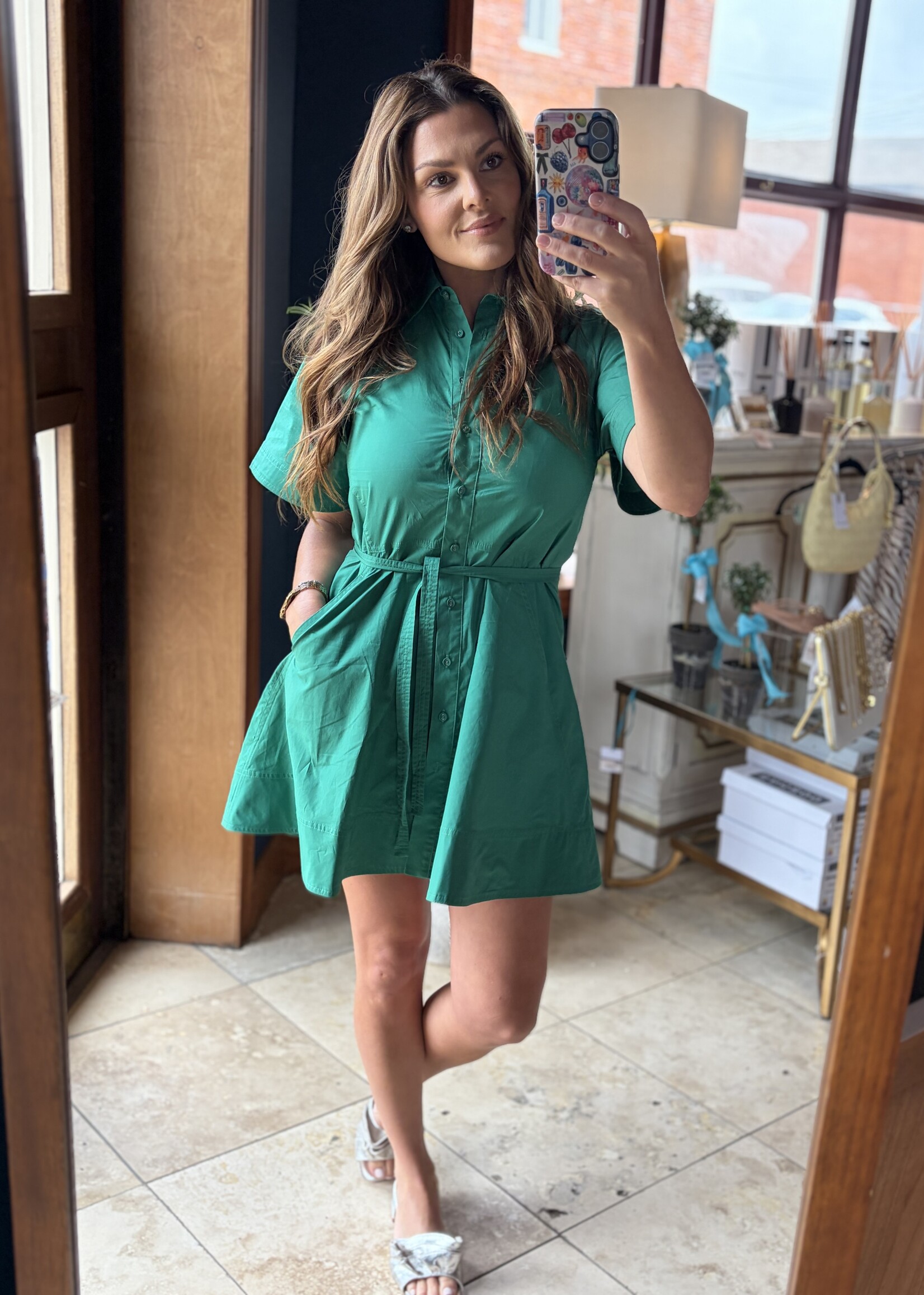 Pinch Green Button Down Waistline Dress