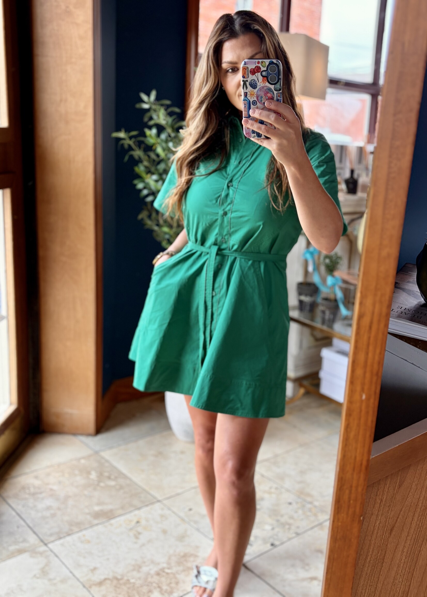 Pinch Green Button Down Waistline Dress