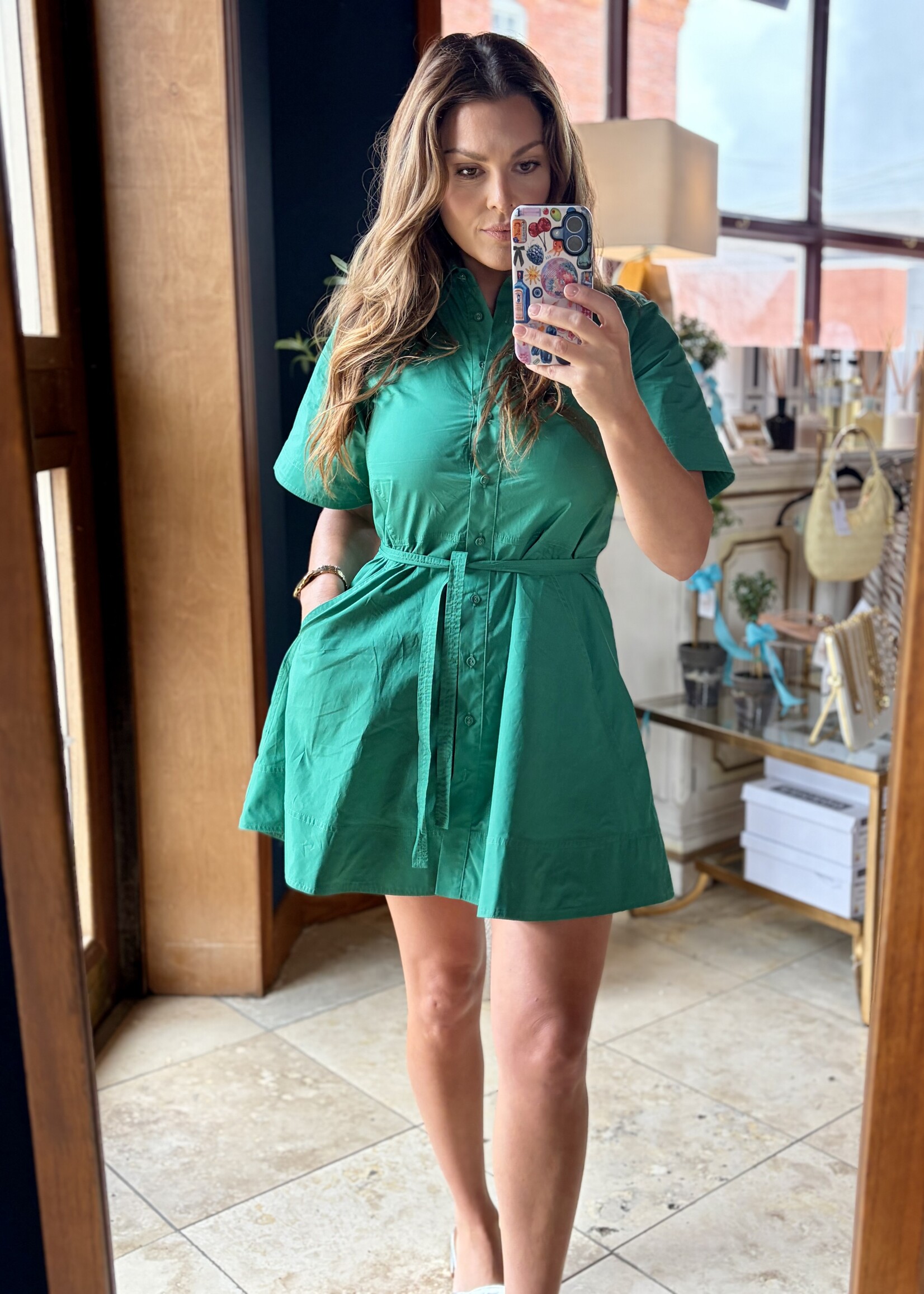 Pinch Green Button Down Waistline Dress