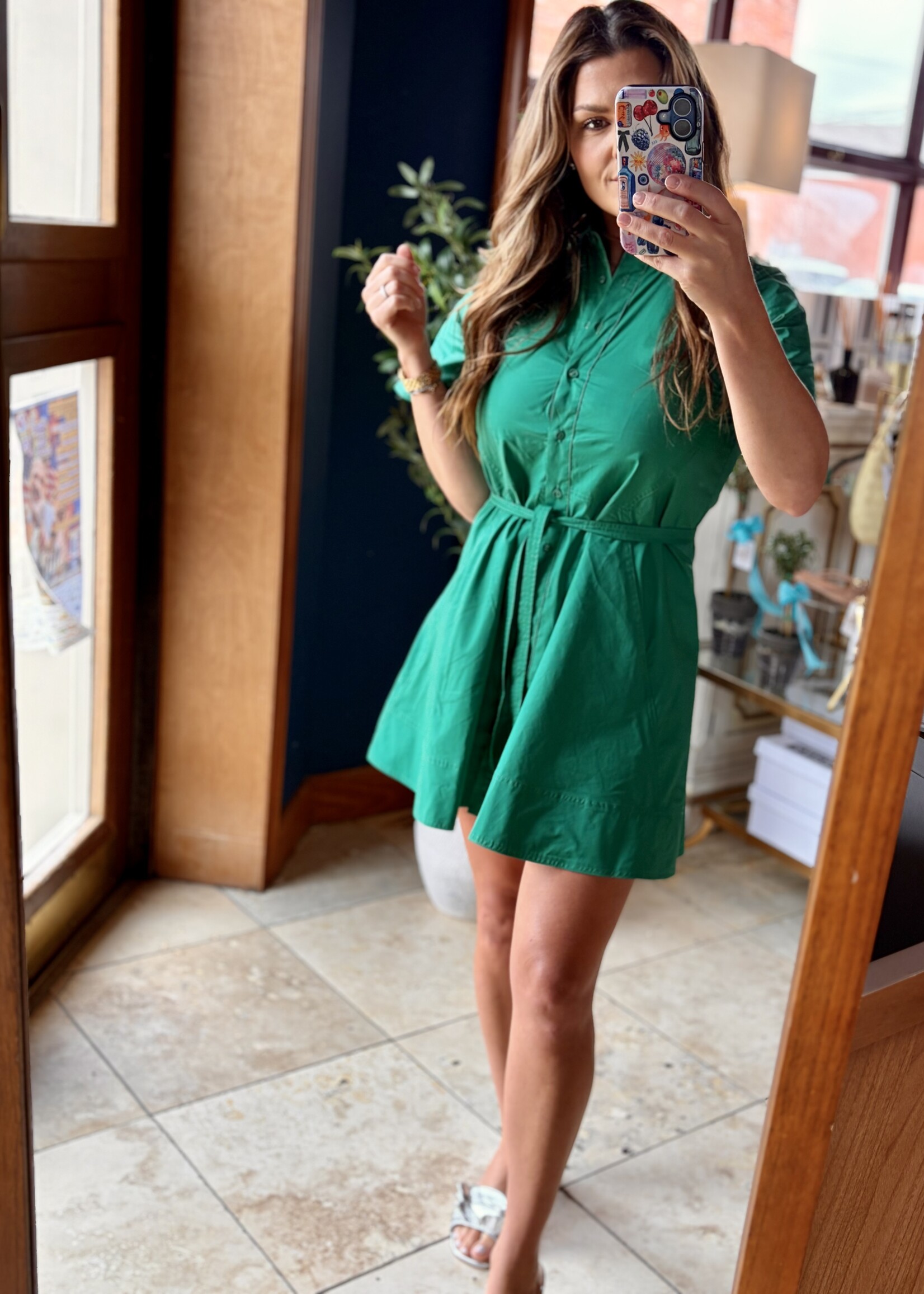 Pinch Green Button Down Waistline Dress