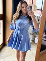 Pinch Blue Button Down Pleated Mini Dress