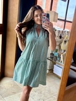 Pinch Green Striped Ruffle Neck Mini Dress