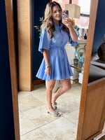 Pinch Blue Button Down Pleated Mini Dress