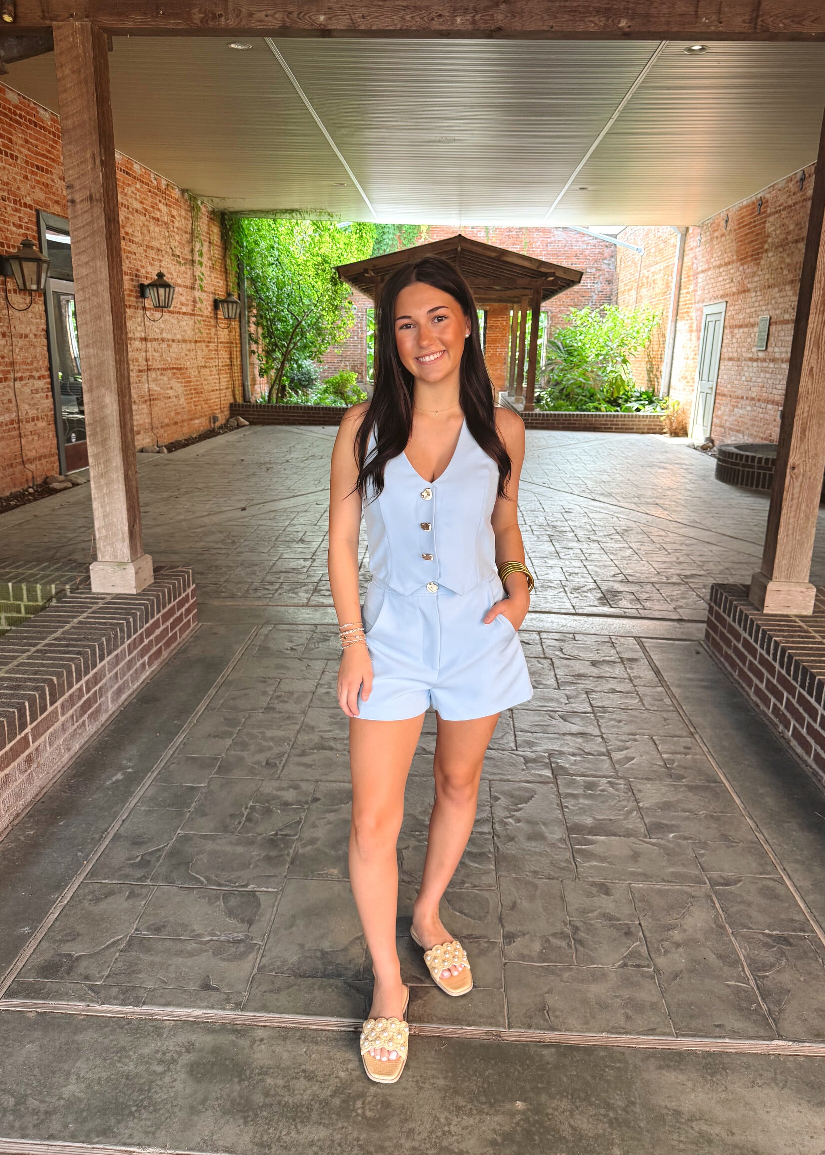 Sky to Moon Blue Marble Button Vest Set