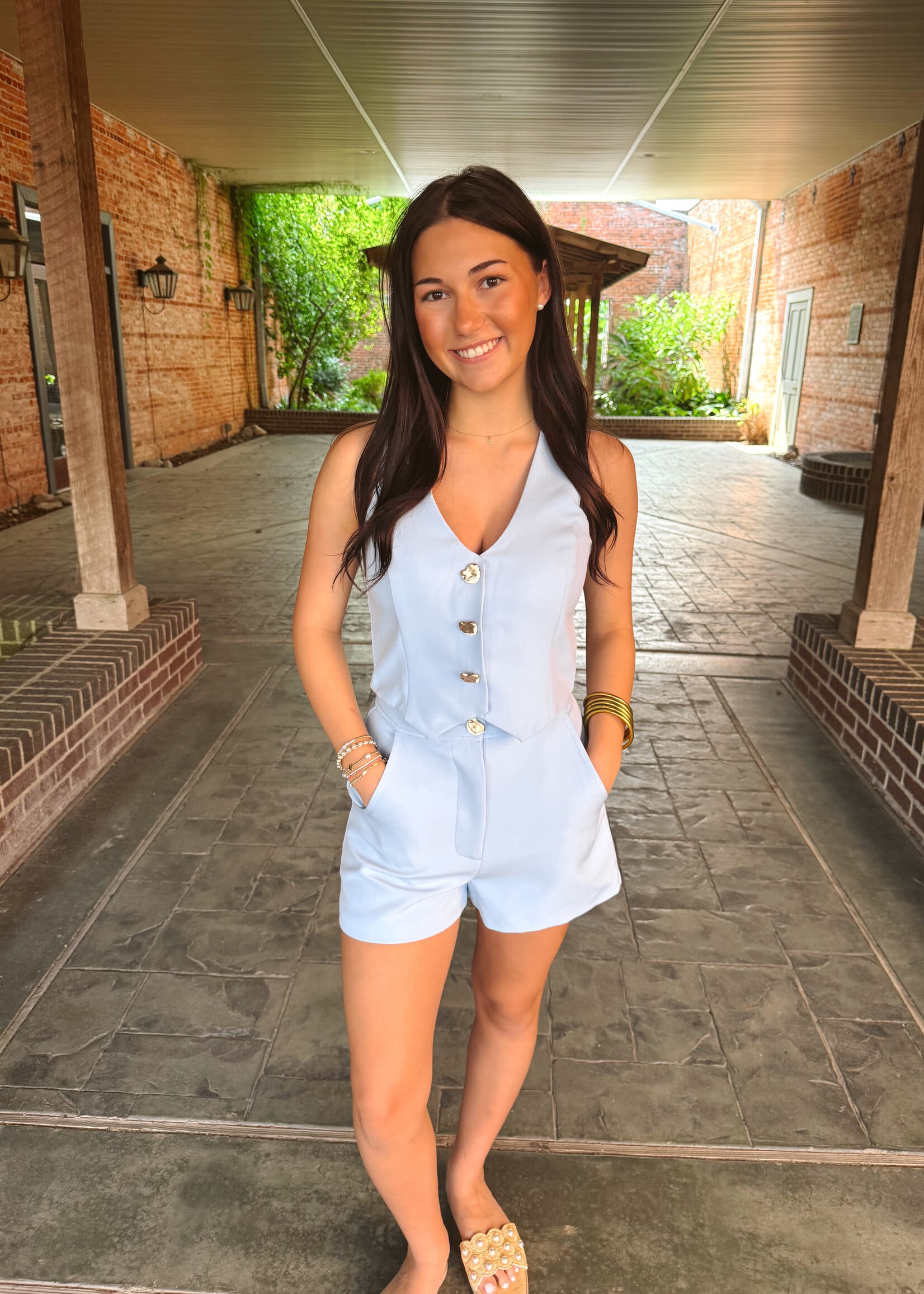 Sky to Moon Blue Marble Button Vest Set