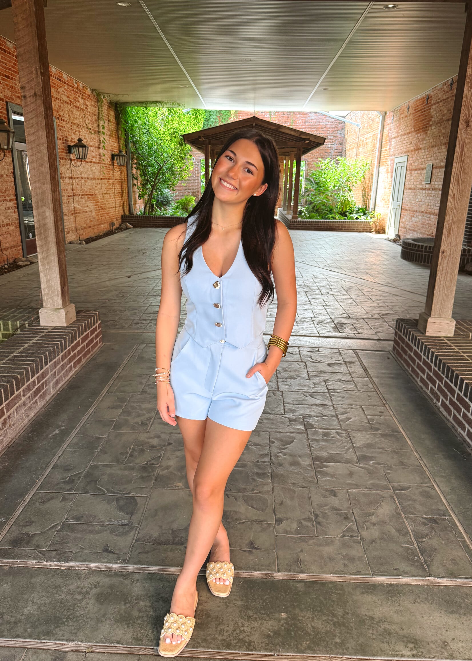 Sky to Moon Blue Marble Button Vest Set