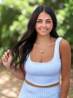 KIMBERLY C Blue Gingham Crop Tank w/  Lace Trim