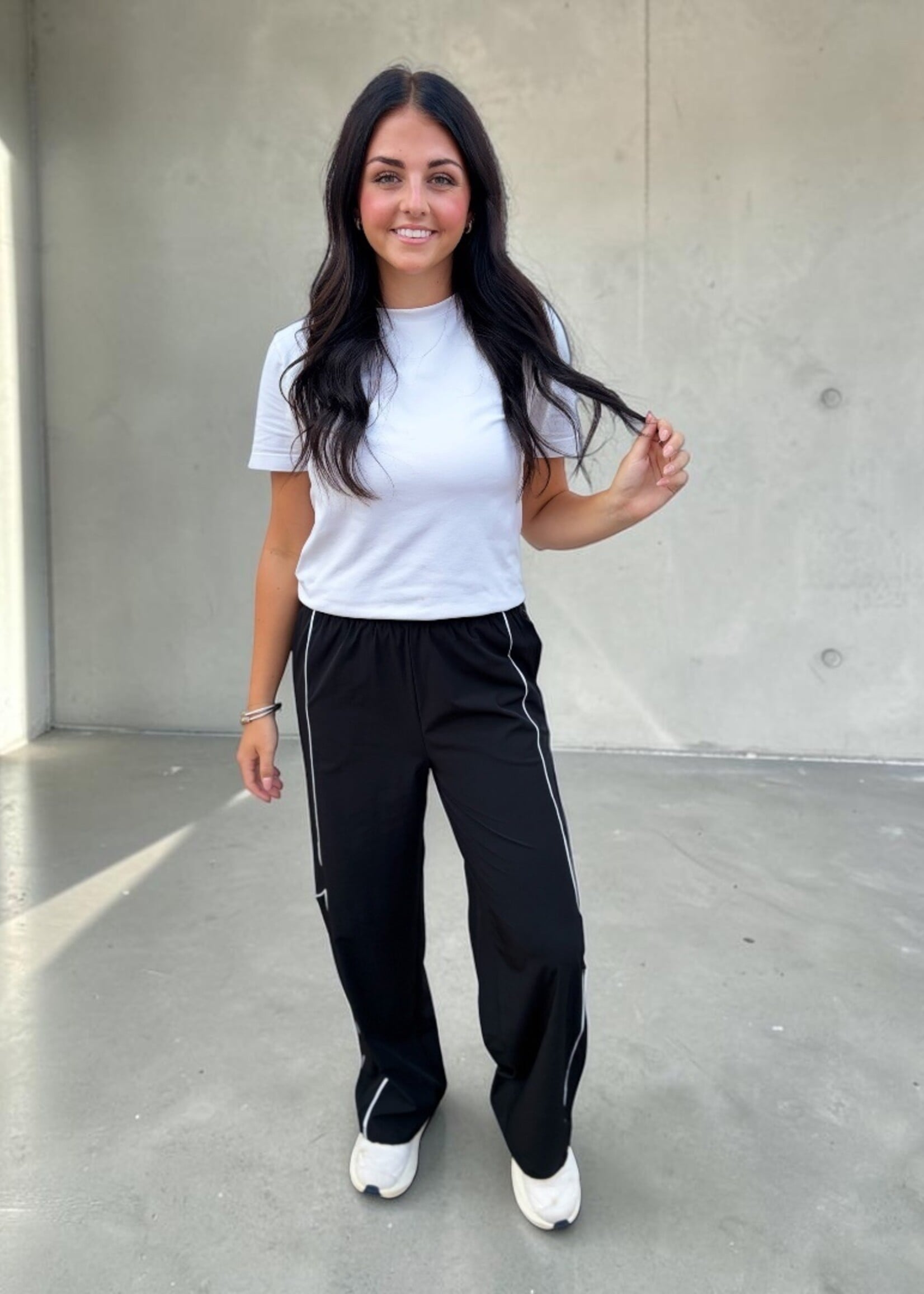 KIMBERLY C Black Nylon tRack Pants w/ Contrast Piping