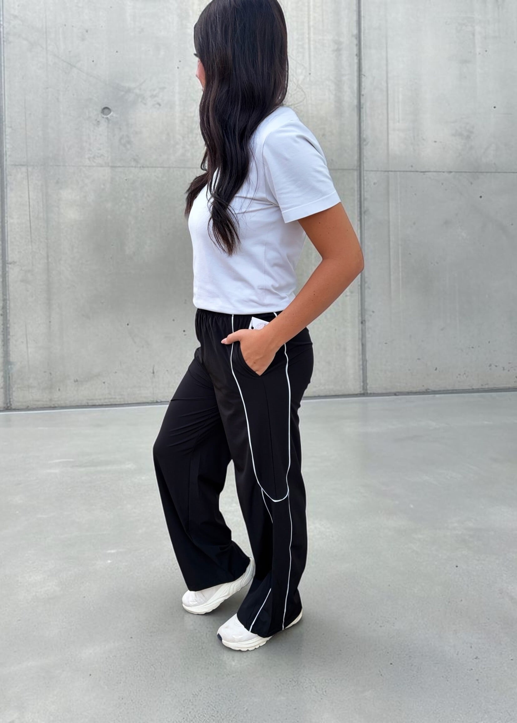 KIMBERLY C Black Nylon tRack Pants w/ Contrast Piping