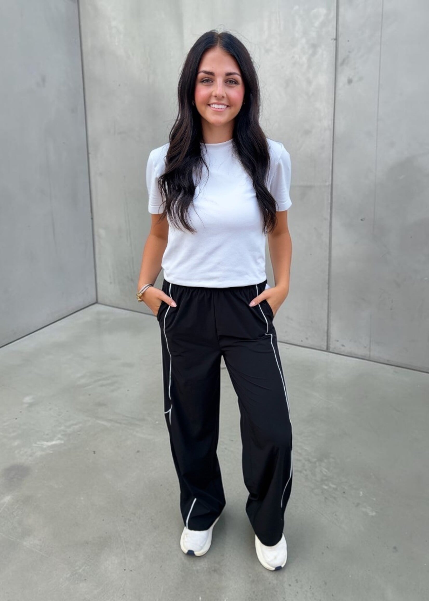 KIMBERLY C Black Nylon tRack Pants w/ Contrast Piping