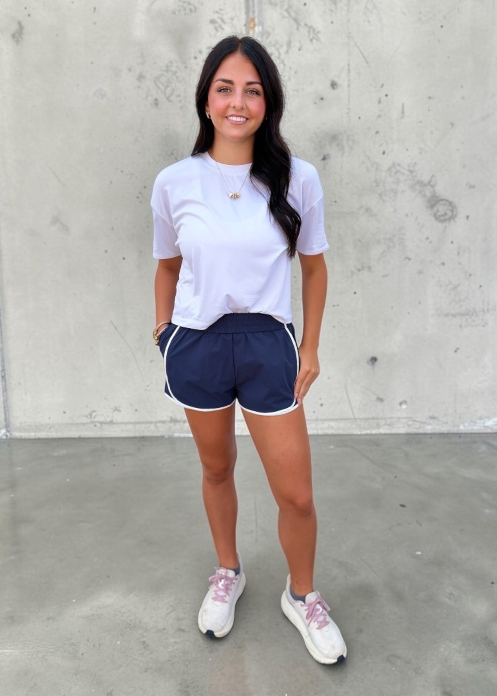 Mable Navy Contrast Binding Nylon Shorts