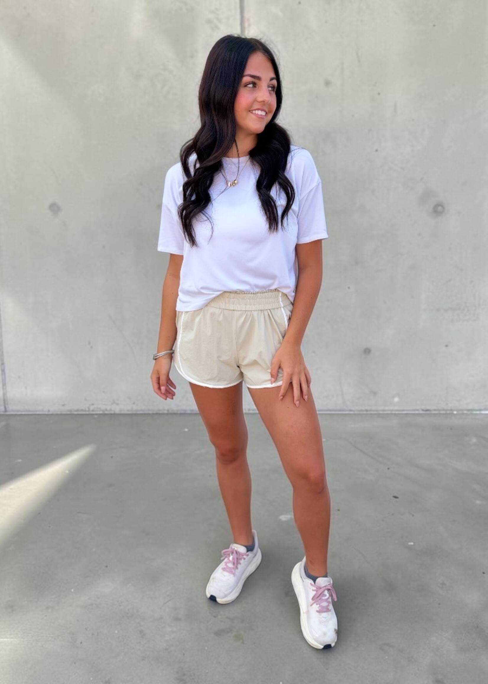 Mable Cream Contrast Binding Nylon Shorts