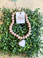 Golden Lily Light Pink Beaded Heart Necklace