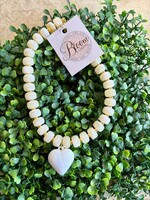 Golden Lily Cream & Ivory Beaded Heart Necklace