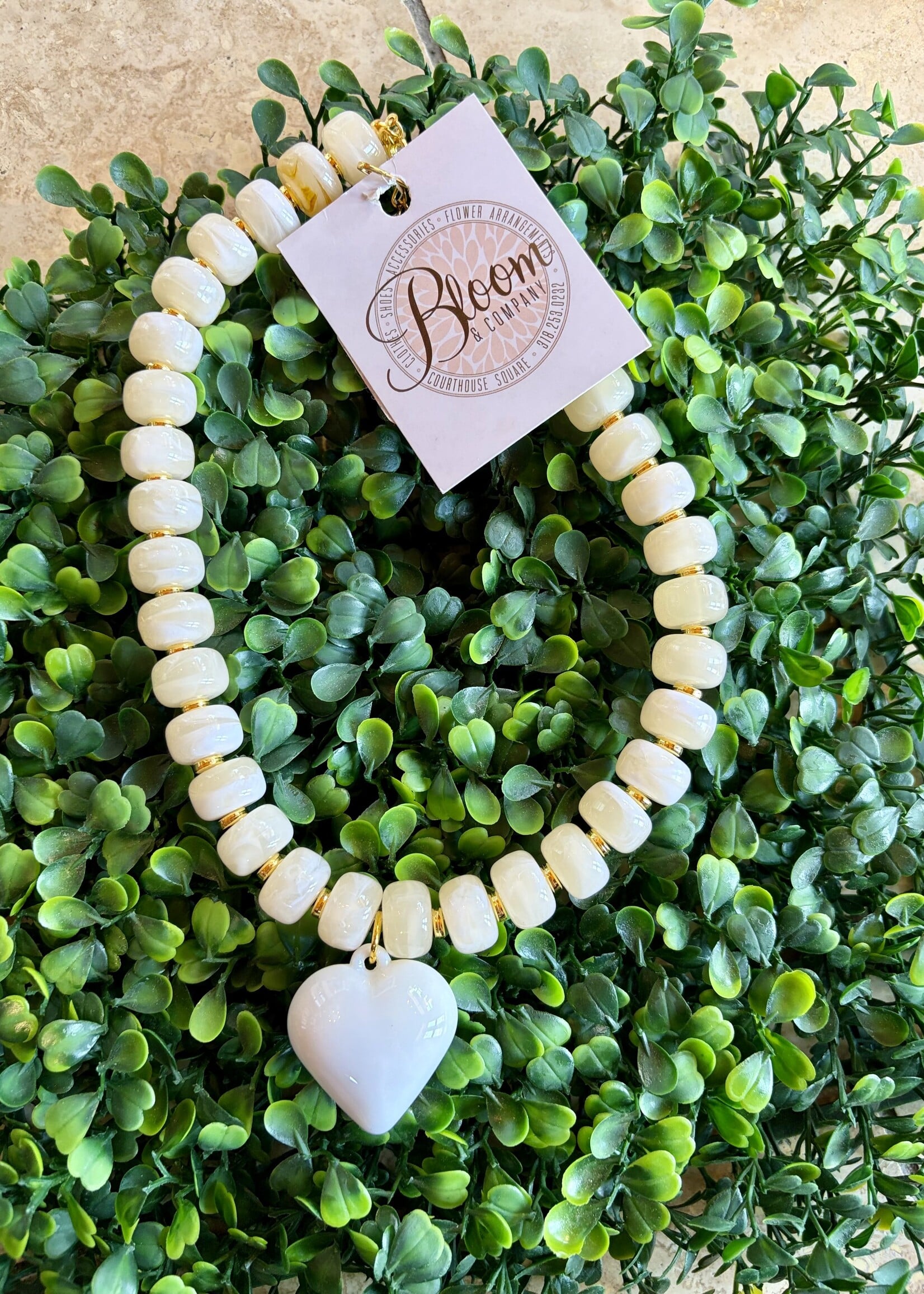 Golden Lily Cream & Ivory Beaded Heart Necklace