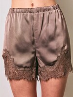 Le Lis Mocha Mid Rise Lace Trim Shorts