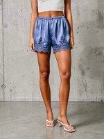 Le Lis Blue Mid Rise Lace Trim Shorts