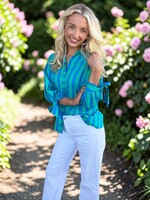 Aapparella Blue & Green Striped Tie Long Sleeve Top
