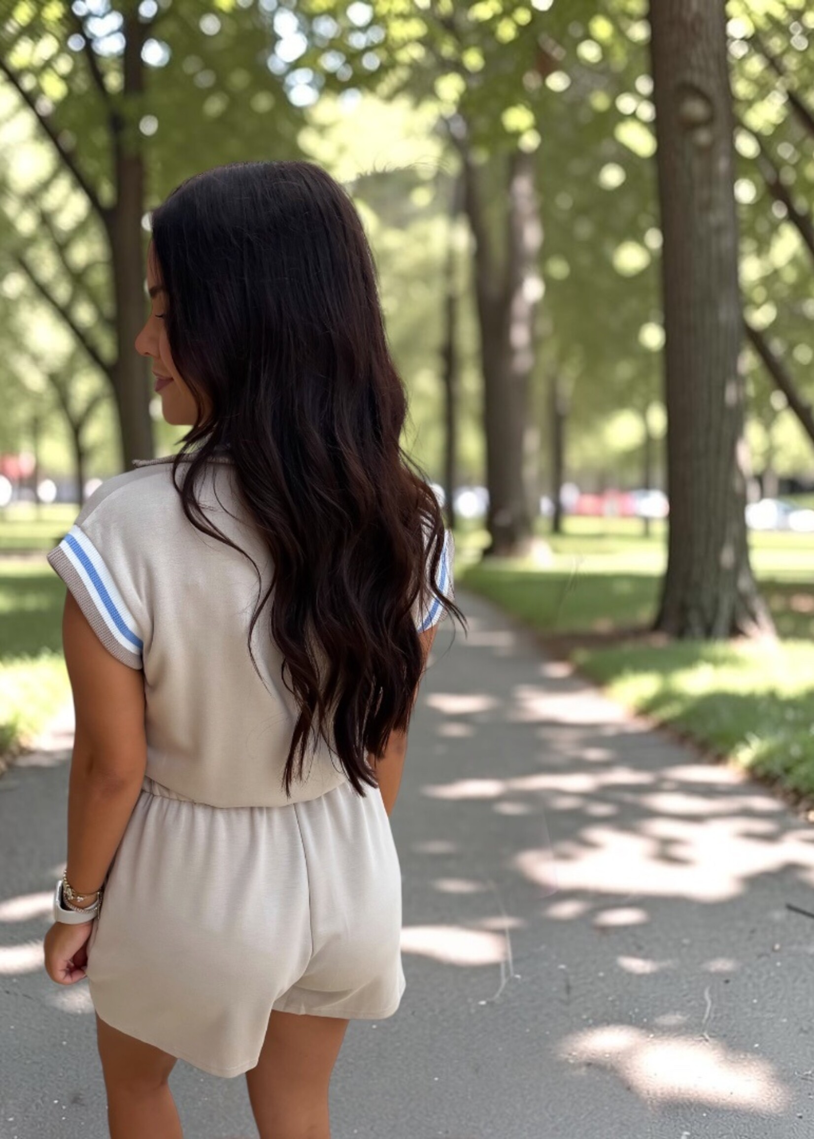 Bloom and Company Taupe Solid Romper w/ Stripe Detail