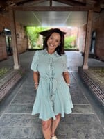 She + Sky Green Front Tie Striped Mini Dress